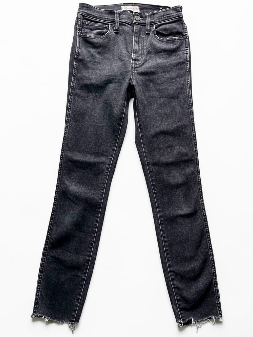 Madewell Black High Rise Skinny Jeans 25 Raw Hem Ankle